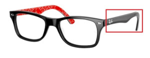 Original Ray-Ban RB5228 Sehbrillen Bügel, Farbe 2479 · Oben schwarz auf texture rot