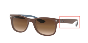 Original Ray-Ban RB9052S Junior JUNIOR NEW WAYFARER Bügel, Farbe 7035 · Oben braun matt auf blau